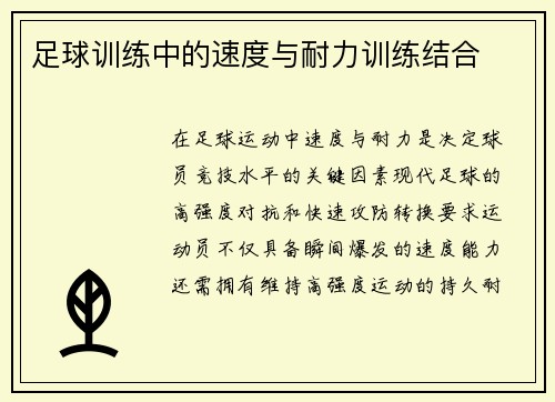 足球训练中的速度与耐力训练结合
