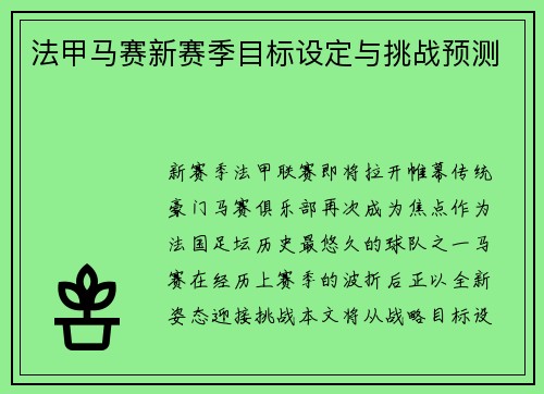 法甲马赛新赛季目标设定与挑战预测