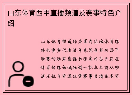 山东体育西甲直播频道及赛事特色介绍
